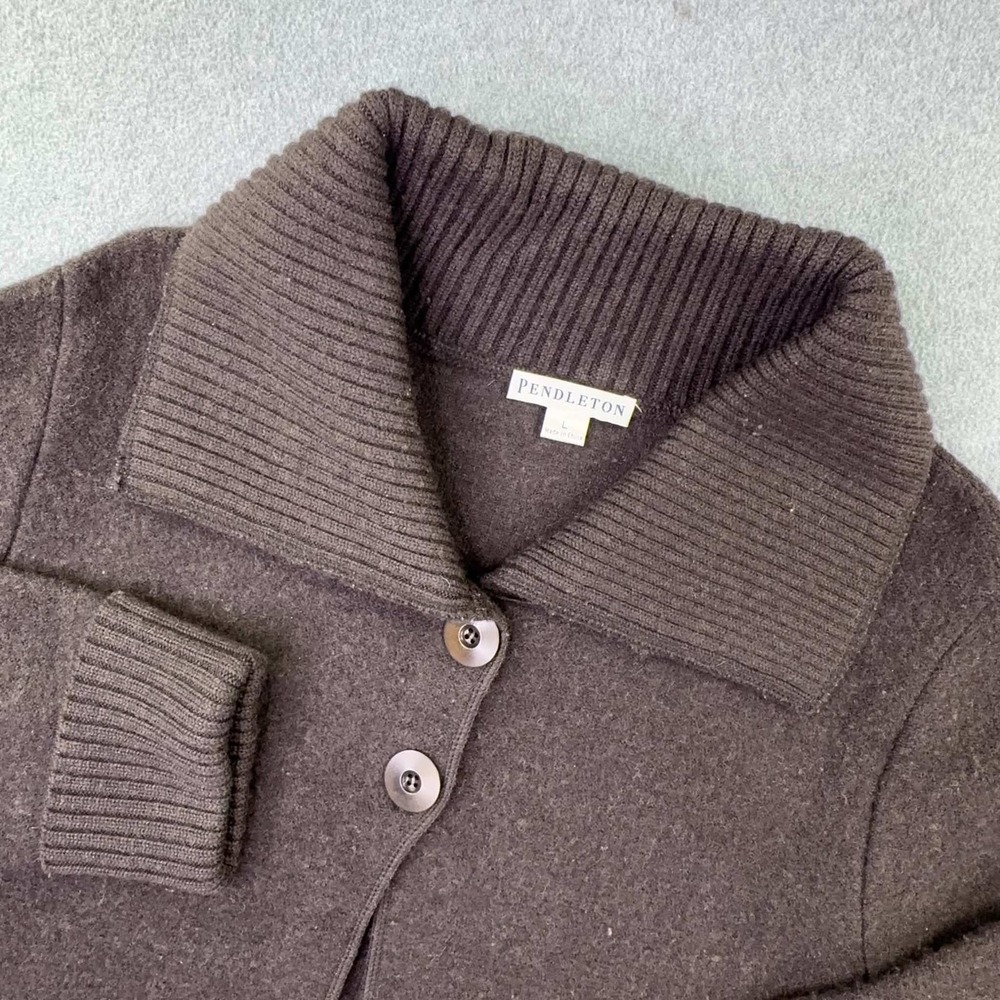 Pendleton 100% Merino Wool Brown Cardigan Sweater Jacket Ribbed Collar Women's L